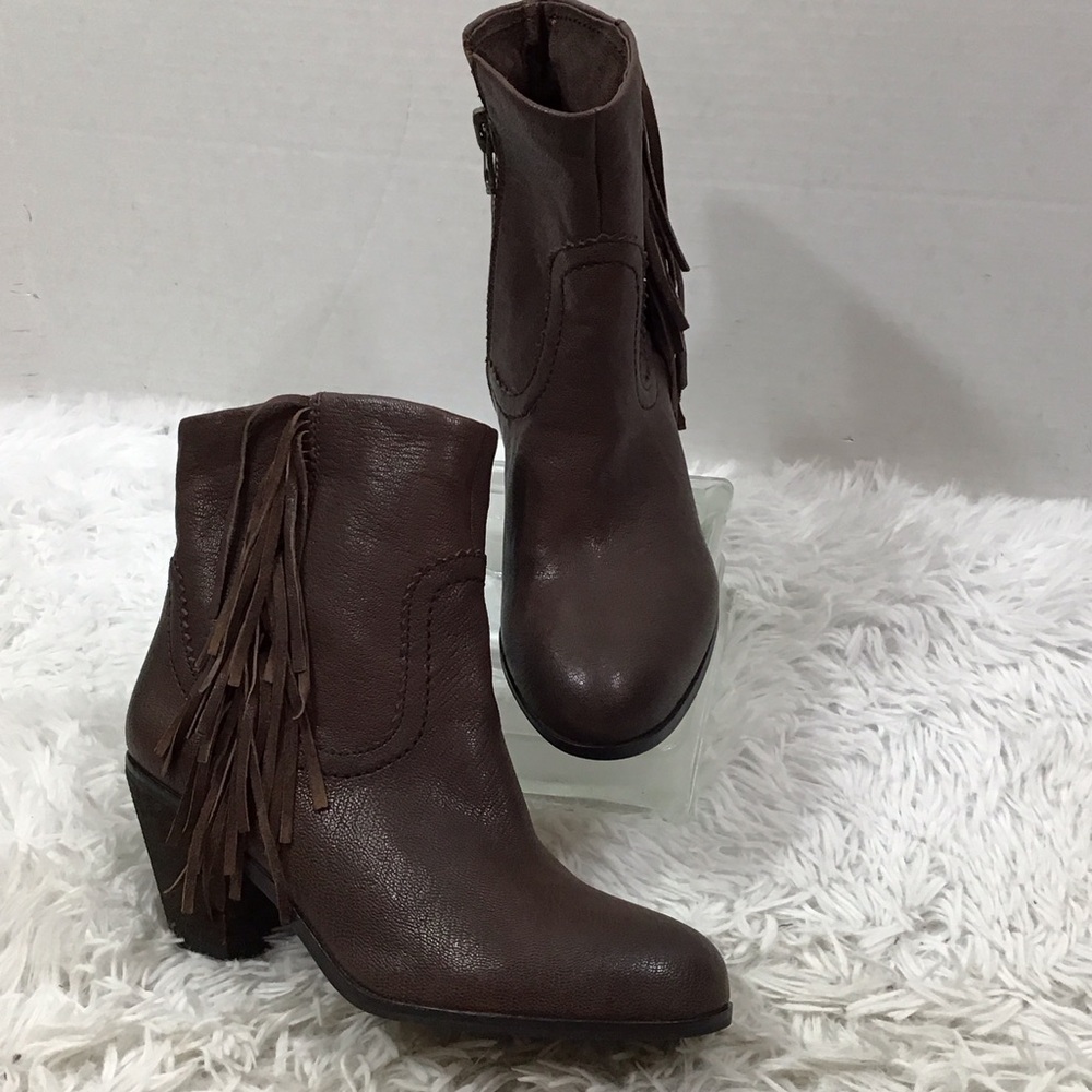 Sam Edelman brown leather Louie fringe boots 8.5